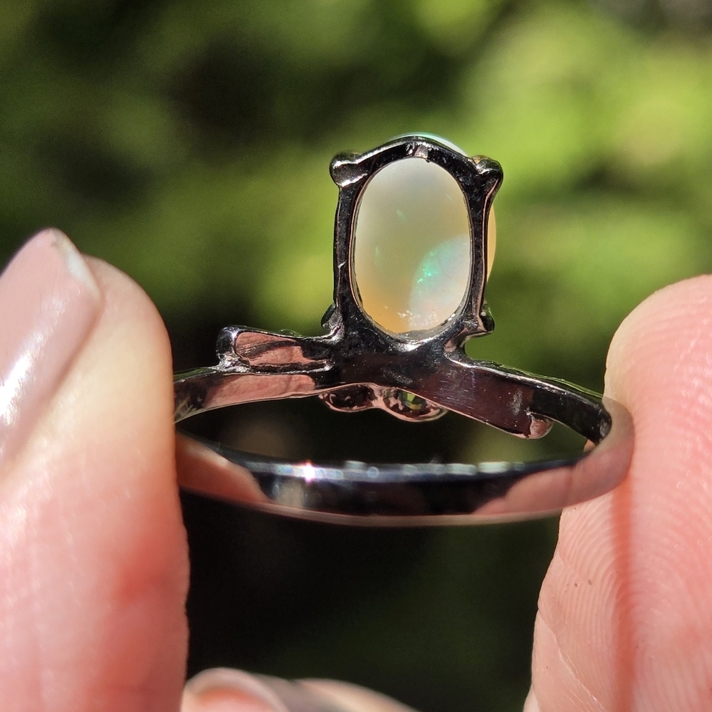 Opal & Topaz Natural Gemstone Stetling Rhodium & Gold Ring Sz7 - Picture 8 of 9